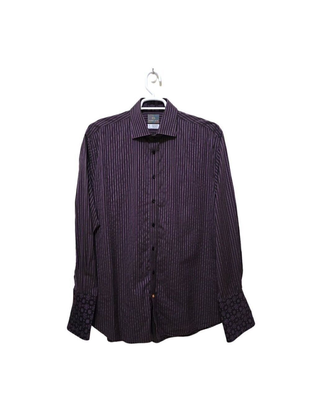 Thomas Dean Purple Striped Geometric Decorative Cuff Button Down Shirt Sz XXL